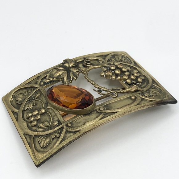 Antique Art Nouveau Glass Grape Vine Sash Pin Brooch - Picture 5 of 6